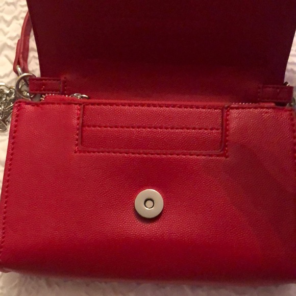 Betsey Johnson Crimson Faux Leather Crossbody Studded Hearts & Chain Accents NWT - Picture 11 of 16